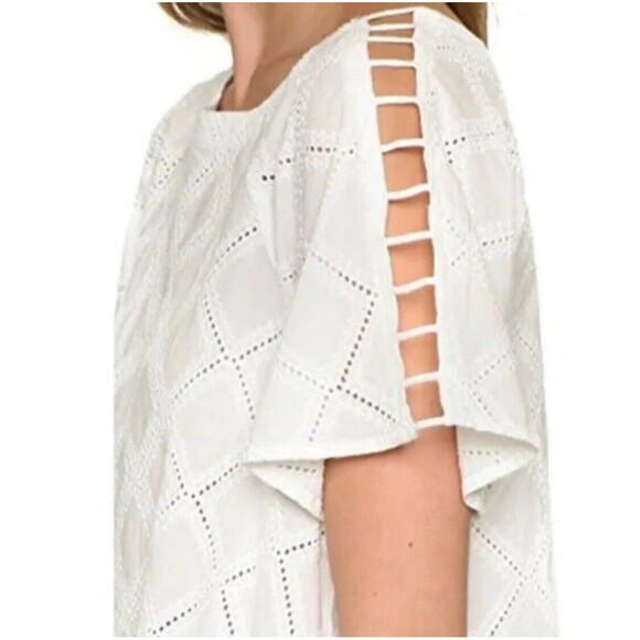 Madewell Small Women's White Embroidered Eyelet Cutout Sleeve Swing Top Blouse - Picture 3 of 7